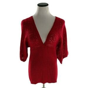 ANA Women's Stylish Valentine V Neck Crochet Breathable Casual Shirt Blouse Sz M